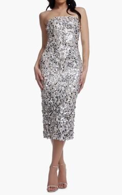 Dress The Population Viviana Silver Sequin Strapless Sheath Cocktail Dress Sz XL